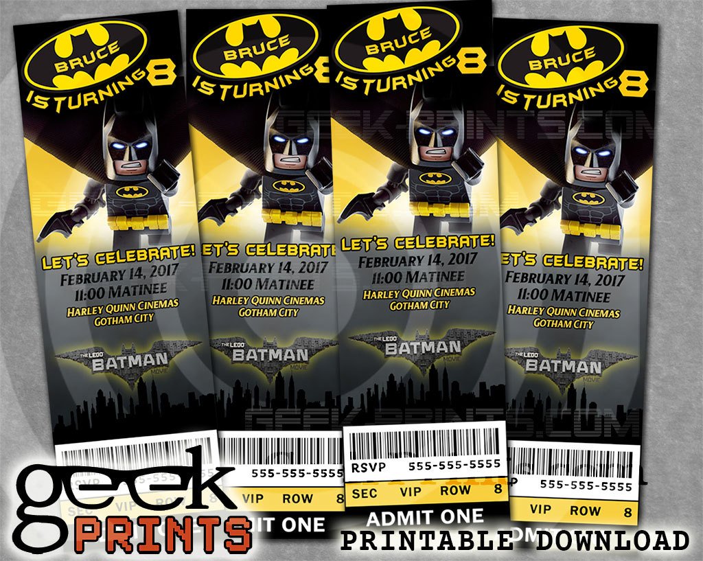 Batman Movie Ticket Stub Birthday Invitation